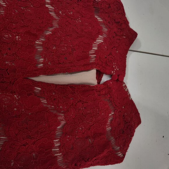 Lover Fire Blouse Lace Sleeveless Keyhole Beige Lining Large Red - Picture 11 of 12